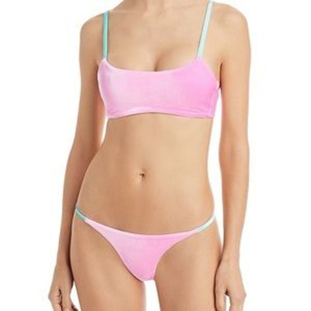 Peixoto Pink Velvet Mint Trim Bikini Bottom Size M NWT